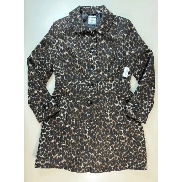 Old Navy Jackets & Blazers - Old Navy Women’s Wool Blend Leopard Pea Coat Size M Peter Pan Collar Lined Retro
